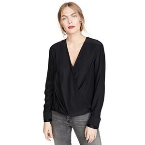 Rag & Bone "Victor" 100% Silk Draped Black V-Neck Long Sleeve Pullover Blouse